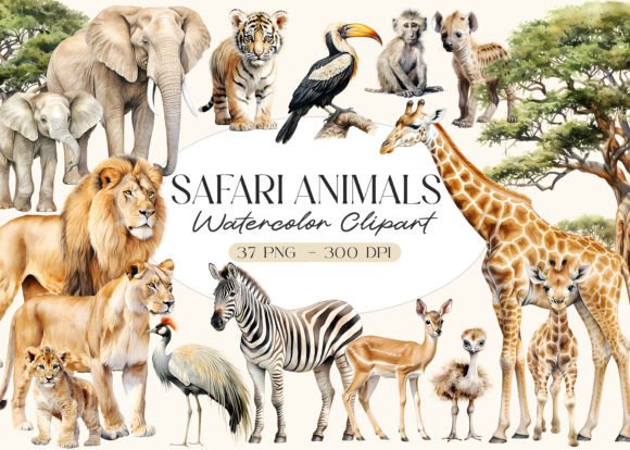 Download Watercolor Safari Animals Clipart - Animal Collection