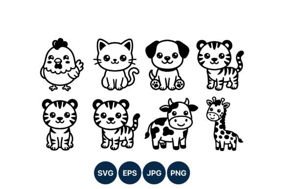 Download Cute Baby Animals Line Art Vector Set - Animal Collection