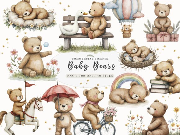 Download Watercolor Beige Teddy Bear Nursery Png - Nursery png Collection